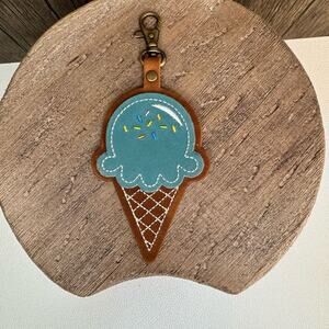 HAPPY TEAL PORTLAND Leather Ice Cream Scoop Purse Charm FAST SHIP PLG KEYCHAIN